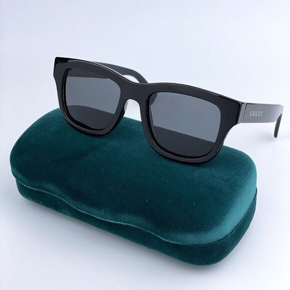 NEW GUCCI GG1135S 002 Shiny Black/Gray Square Unisex Sunglasses